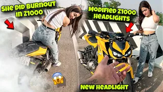 She Did Burnout in My Z1000😱| Modified Z1000 Headlights😍| Giveaway Soon❤️