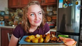 MUKBANG/ЗАПЕЧЁННЫЕ КУРИНЫЕ КРЫЛЫШКИ И КАРТОФЕЛЬ/Mukbang/Baked chicken wings and potatoes/not ASMR