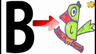 How to turn Letter B into a Cartoon BIRD ! Fun with Alphabets Drawing for kids