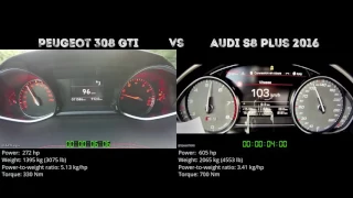 Peugeot 308 GTi vs Audi S8 plus 2016 // 0-100 km/h