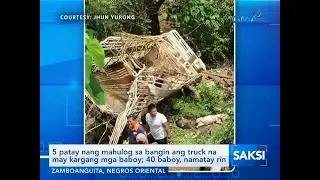 Saksi: 5 patay nang mahulog sa bangin ang truck na may kargang mga baboy