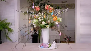 Spring into easter floristry design: tulips, willow & easter eggs