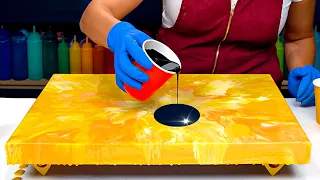 Bright YELLOW Base - YAY or NAY??😎Super CONTRASTING Acrylic Pouring - Abstract Painting Art Tutorial