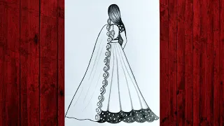 How to draw a girl wearing Lehenga for beginners 💚 girl wearing traditional Lehenga