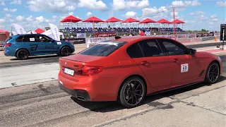 BMW 550i Xdrive vs Subaru Impreza WRX vs BMW X5M - Drag Race
