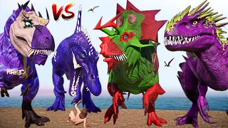 VENOM Big Tarbosaurus & Ultimasaurus vs Carnotaurus & T-REX Dinosaurs Fight Jurassic World Evolution