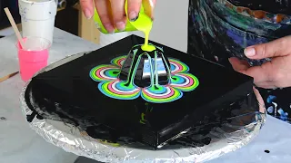 Glowing Acrylic Pour: Reverse Flower Dip with Fluorescent Colors