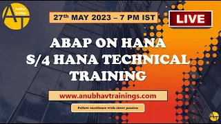 SAP S/4HANA Live Training || Free demo on ABAP on HANA 27th May 2023 7 PM India Time || CDS AMDP etc