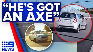 Terrifying dashcam footage of axe-wielding driver in road rage incident | 9 News Australia