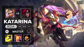 Katarina vs Qiyana Mid - KR Master - Patch 13.13 Season 13