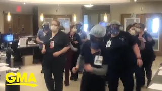 Hospital staff dance together to de-stress during the coronavirus pandemic l GMA Digital