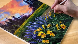 Painting Sunflower at Sunset / Acrylic Painting / Correa Art