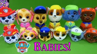 Paw Patrol Baby Pups Play Hide and Seek Game Skye Chase Marshall Rocky Rubble TY Teeny Plush Toys