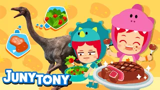 *NEW* Dinersaurs Have Dinner | 🍖🥗 Carnivore vs. Herbivore | Dinosaur Songs for Kids | JunyTony