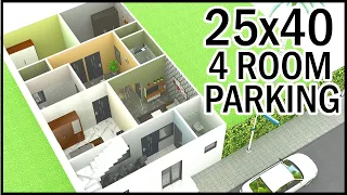 25'-0"x40'-0" 4 Room 3D House Plan | 25x40 3D Home Plan | Gopal Architecture