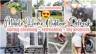 ☀️MOBILE HOME REFRESH // outdoor clean + refresh + diy clothesline