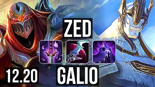 ZED vs GALIO (MID) | 7/0/5, 2.4M mastery, 1500+ games, Godlike | KR Master | 12.20