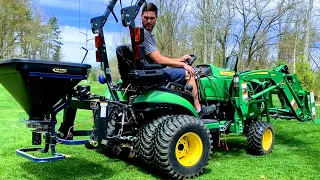 NEW ELECTRIC SPREADER APPLIES GYPSUM ON THE LAWN!