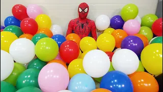 Spider Man Popping Balloons & Trick Shots!