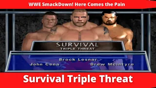 WWE SmackDown here Comes the Pain John Cena vs Brock Lesnar vs Drew mcintyre Survival Triple Threat