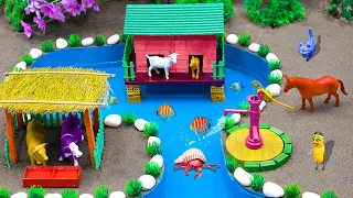 DIY Farm Diorama with house for cow, animals | cow shed - woodworking | diy mini hand pump #55