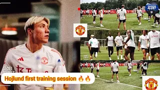 Højlund training with Garnacho,Rashford,Bruno,Casemiro in Man United training today 🔥