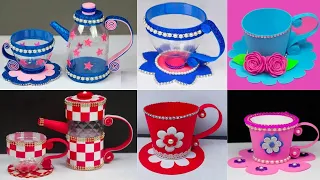 6 Awesome Craft Ideas With Plastic Bottle & Foam Sheet | How To Make Plastic Bottle Tea Set  | craft