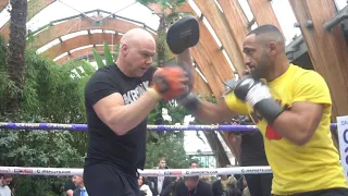 WORLD TITLE SHOT NEXT? KID GALAHAD SHOWS SLICK PAD WORK WITH DOM INGLE AT PUBLIC WORKOUT / SHEFFIELD