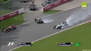 Felipe Massa and Sergio Perez crash Canadian GP 2014