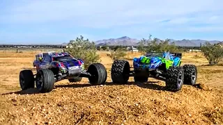 TRAXXAS Rustler 4wd vs 2wd Track Day Bash Big Jumps Bumps Flips and Carnage