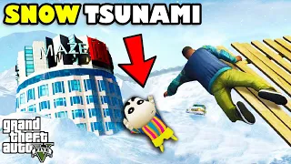 Franklin Lost Shinchan in SNOW TSUNAMI in GTA 5 | SHINCHAN and CHOP