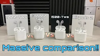 I30000-Tws vs i500-Tws vs i1000-Tws vs Airpods 2