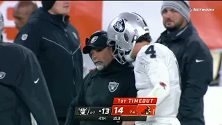 Browns call timeout and stop Raiders from winning, but Raiders then score and win it.