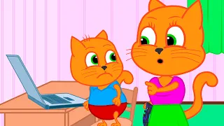 Cats Family in English - The Gamer Does Not Do Homework Cartoon for Kids
