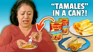 Mexican Moms Try CANNED Tamales!