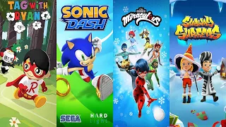 Tag with Ryan vs Sonic Dash vs Miraculous vs Subway Surfers Android Gameplay HD