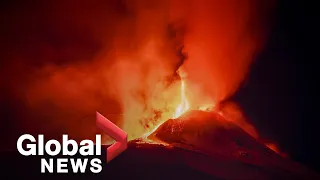 Italy's Mount Etna erupts with explosions of lava bursting into night sky