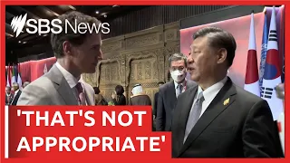 China's President Xi Jinping confronts Canada's Prime Minister Justin Trudeau | SBS News