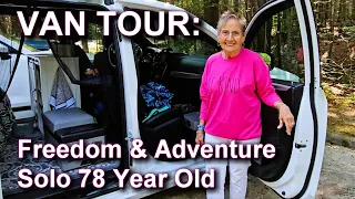 78 year old Solo Woman Designed her No-Build Minivan Camper for Freedom and Adventure.