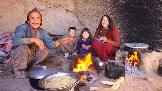 Afghanistan Village Couple Cooking Chicken Noodles In The Cave