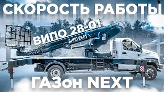 Скорость выполнения основных технологических операций автовышки ВИПО-28-01 на шасси ГАЗон Некст Сити