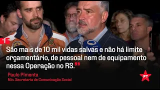 Paulo PImenta concede coletiva de imprensa sobre a situação do Rio Grande do Sul em meio às chuvas .