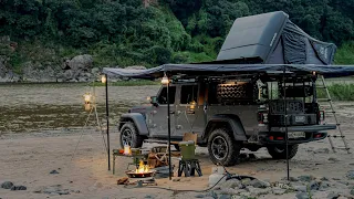 Relax camping by the River with Jeep Gladiator 🏕️ [Cozy, iKamper, Carcamping]