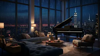 Nighttime Rain on Window with Soothing Piano | Cityscape Relaxation | Relaxing City Rain at Night