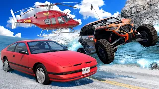 Flood Escape Race Challenge Up a Mountain in BeamNG Drive Mods!