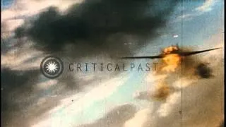 US and Japanese warplanes engage in aerial combat and US planes attack Japanese f...HD Stock Footage