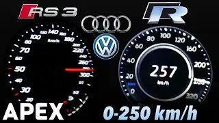 2018 VW Golf R vs. Audi RS3 - Acceleration Sound 0-100, 0-250 km/h | APEX