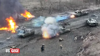 FOOTAGE!! Ukrainian troops destroy Russian tank convoy as passes agricultural fields in Avdiivka