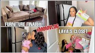 MOM VLOG| WE HAVE FURNITURE!! + SHOPPING & LAYA’S CLOSET