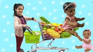 MASAL VE LUVABELLA BEBEK MARKETE GİTTİ! Doing Shopping - Supermarket Song - Kids  Shopping Cart